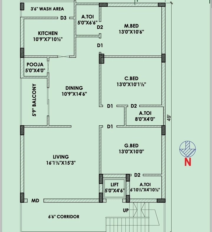 Spacious 3BHK Flat for Sale in HMT Swarnapuri Colony Miyapur Hyderabad – Ready to Move | North Facing | 1950 sft