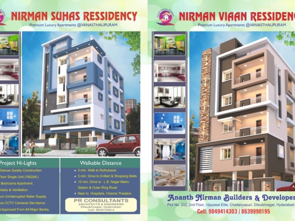 3BHK Flats for Sale in Vanasthalipuram – 1800 SFT North Facing | Nirman Builders